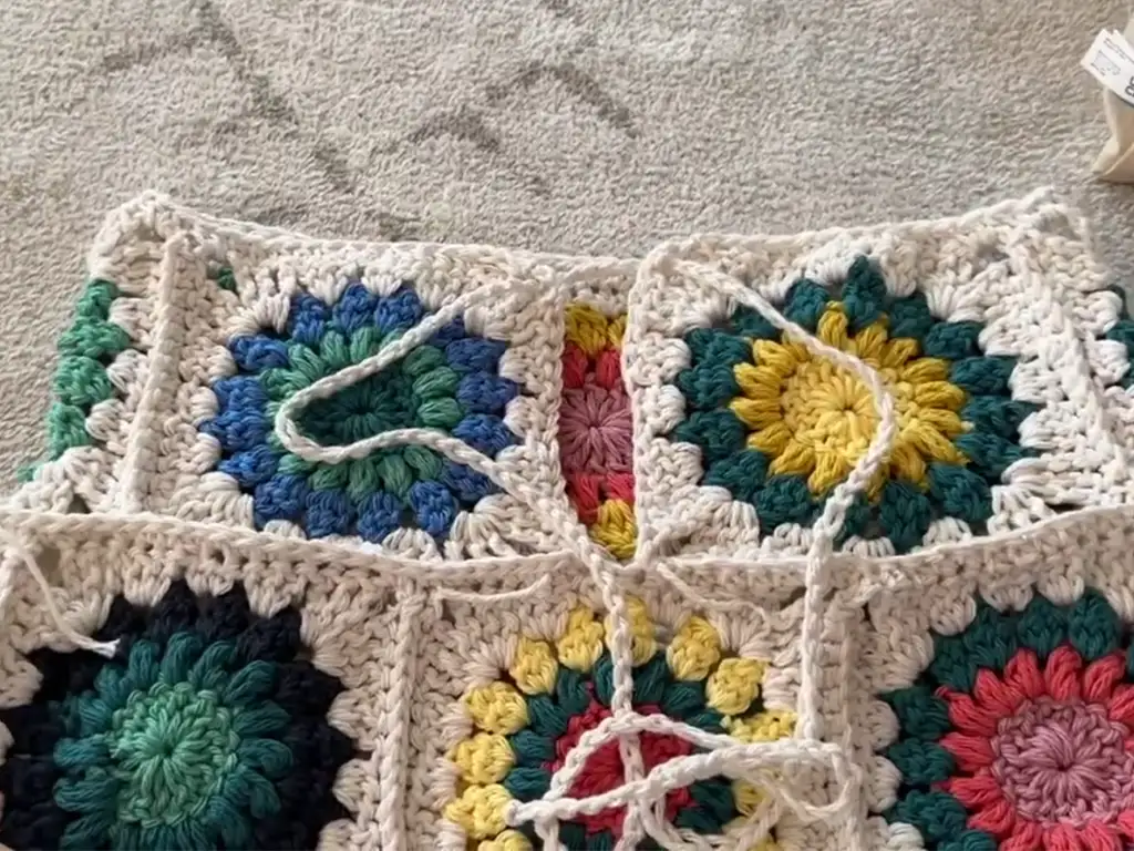 A close-up of the waistband for the crochet skirt, showing how to decrease chains for a fitted look.