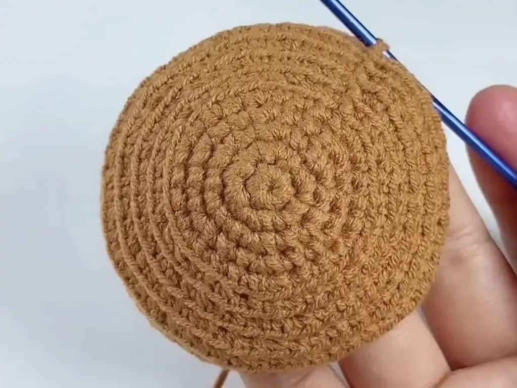 Beginning the crochet sunflower centerpiece with a magic ring