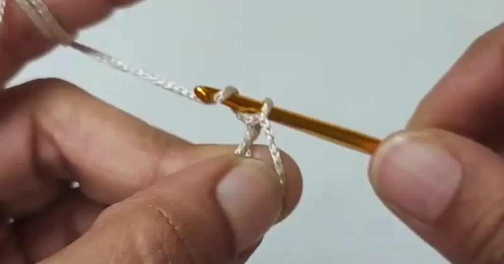 the crochet tote bag pattern showing the magic ring and initial chains.