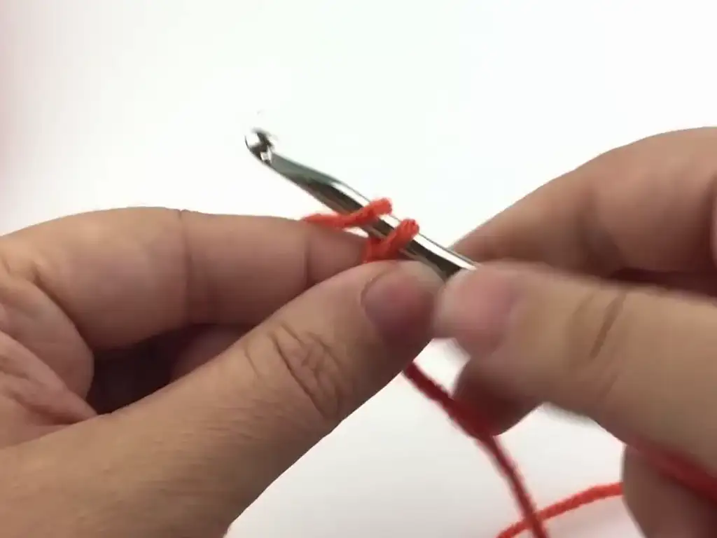 Starting the large crochet pumpkin with a 41-stitch chain.