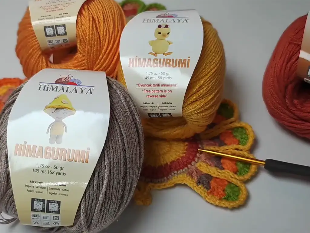 The Himalaya Himagurumi cotton yarn used for the crochet turkey coaster project.