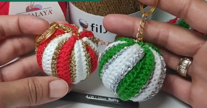 two completed keychain ornaments.