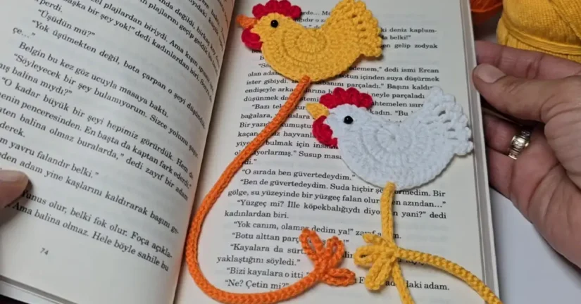 Cute crochet bookmark ideas for book lovers featuring chickens.