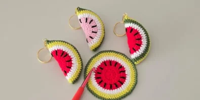 Cute fruit keychains - crochet watermelon gift ideas. Handmade and perfect for summer.
