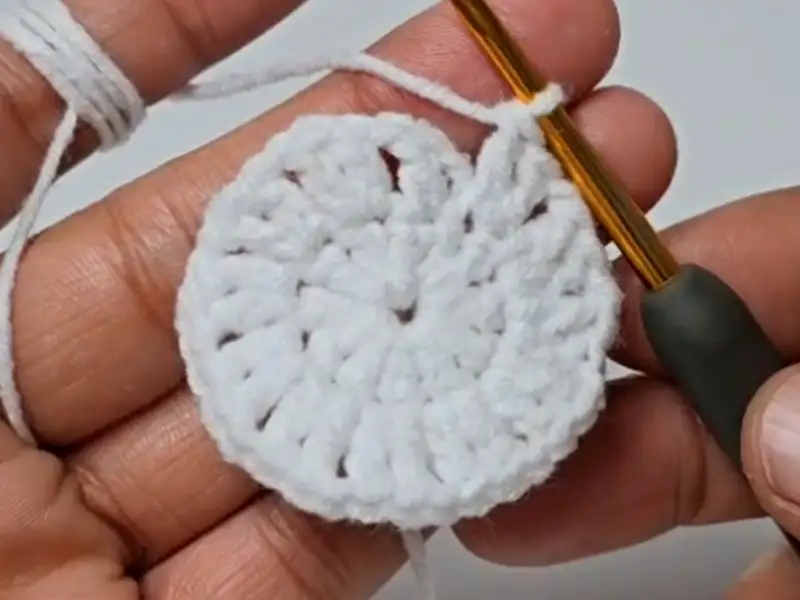 First round of double crochet stitches for the crochet flower blanket