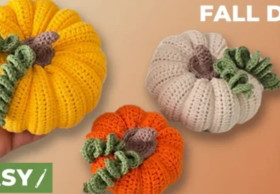 Crochet 3 pumpkins in one tutorial – yellow, cream, and orange pumpkins with curly leaves