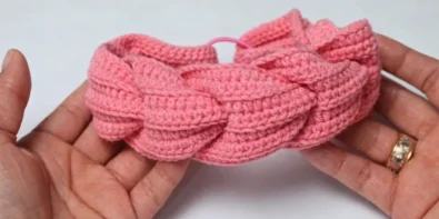 Crochet braided headband finished pink handmade beginner friendly pattern
