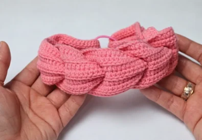 Crochet braided headband finished pink handmade beginner friendly pattern