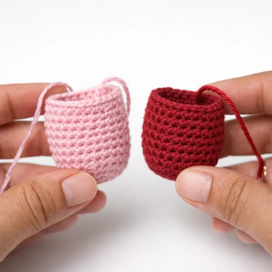 crochet tulip keychain body made with amigurumi stitches